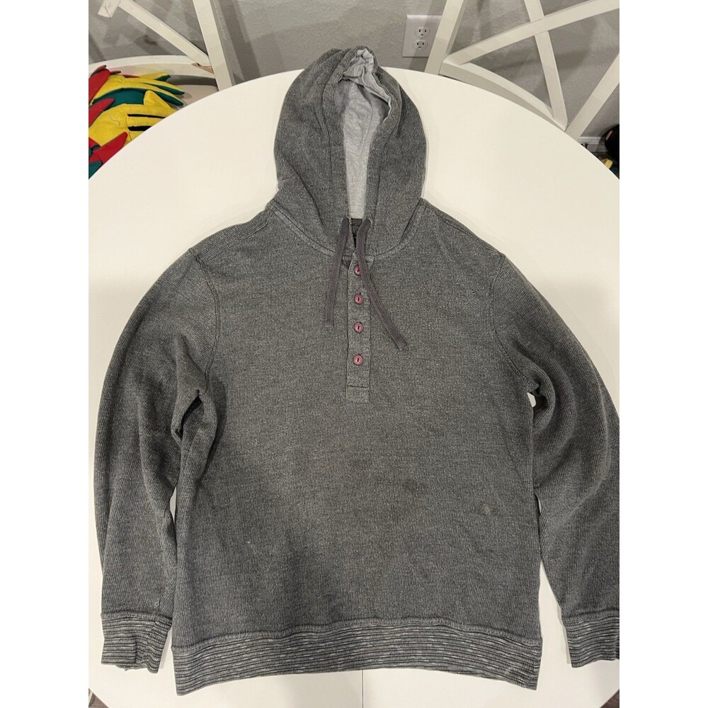Jachs New York Gray Hooded Knit Pullover Hoodie Button Placket charcoal